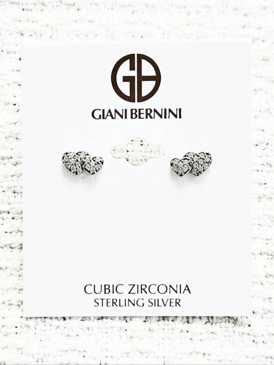 Giani Bernini Jewelry - Giani Bernini Sterling Silver Cubic Zirconia Heart Earrings - Post Back